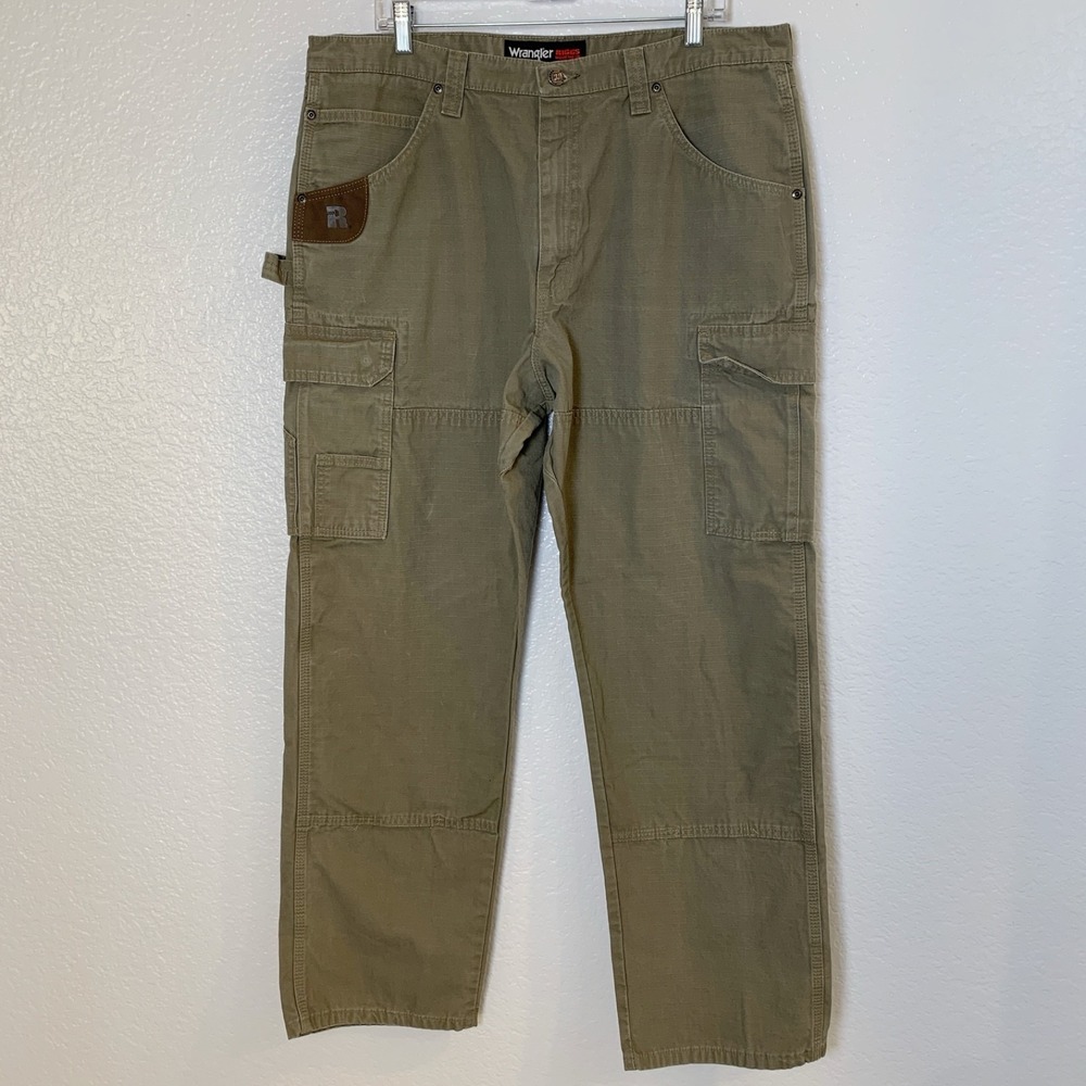 Wrangler Riggs Workwear Pants Mens 38X32 Ripstop Khaki Carpenter Style 3W060BR